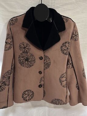 ROBERT KITCHEN Pink Tree Pattern Size L Faux Suede Jacket Made in Canada Button